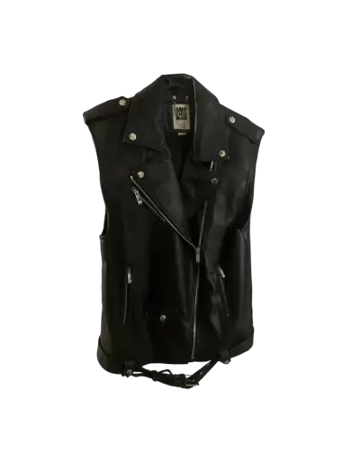 Chaleco de cuero negro estilo biker para mujer - miniatura 1