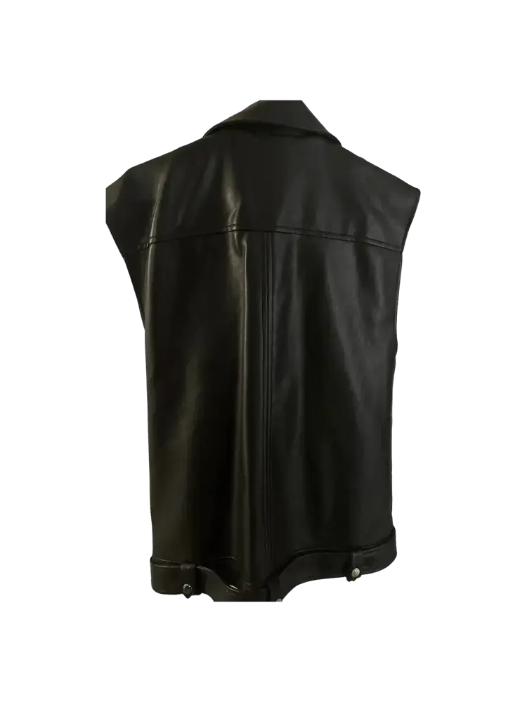 Chaleco de cuero negro estilo biker para mujer - 2