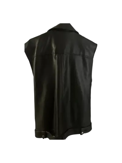 Chaleco de cuero negro estilo biker para mujer - miniatura 2