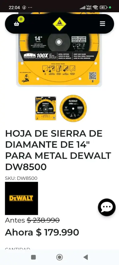 Disco Tronzadora Metal 14 Pulgadas DeWalt DW8500 - miniatura 2