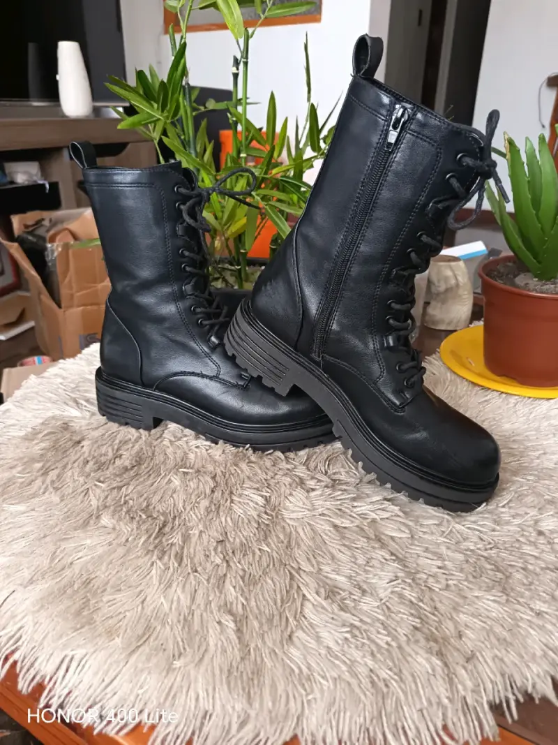 Botas de cuero sintético negro con plataforma - 5