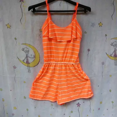 Enterito corto naranja a rayas para mujer - miniatura 1