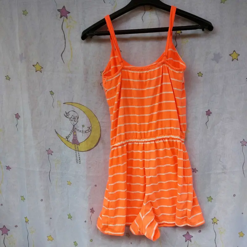 Enterito corto naranja a rayas para mujer - 2