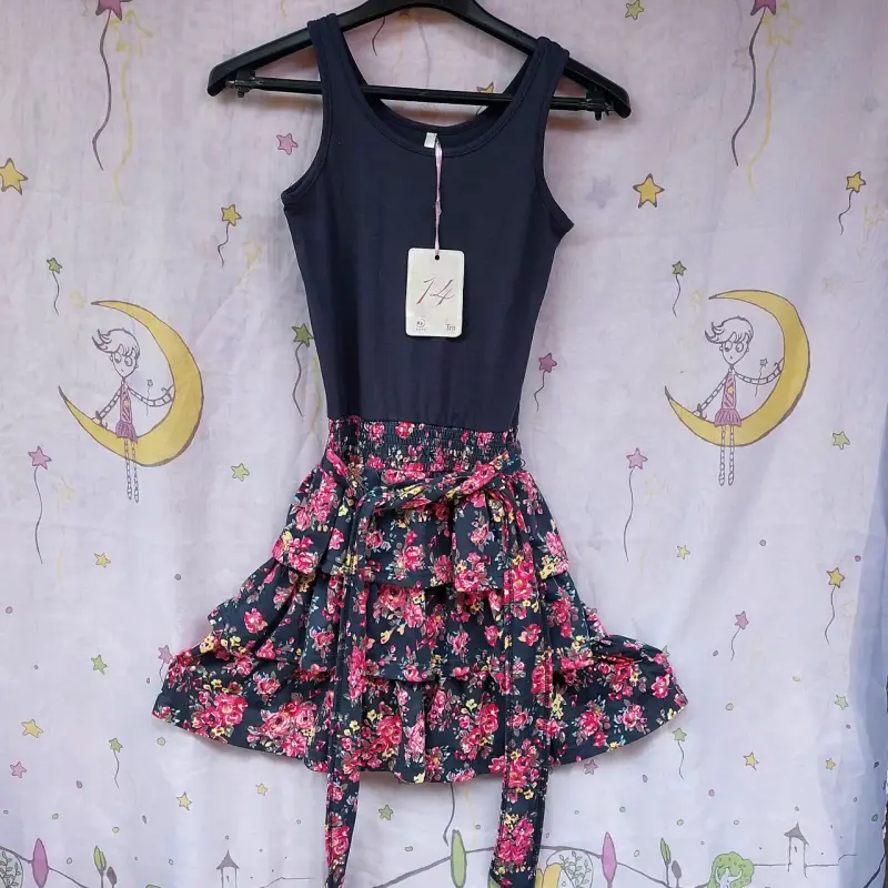 Vestido sin mangas con falda floral para niña - 1