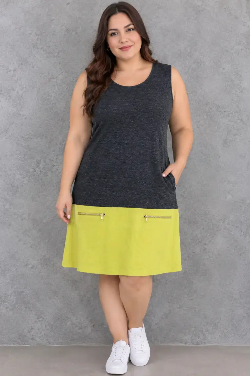 Vestido sin mangas gris y amarillo talla L - 2