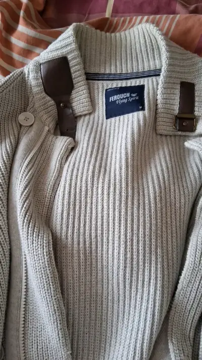 Chaqueta de punto beige Ferouch con detalles en cuero - miniatura 1
