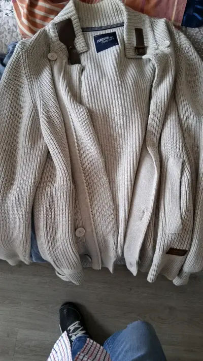 Chaqueta de punto beige Ferouch con detalles en cuero - miniatura 2