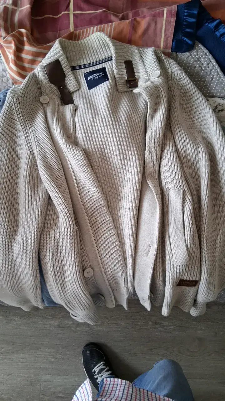 Chaqueta de punto beige Ferouch con detalles en cuero - 3