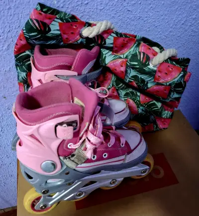 Patines en Línea Rosados para niños con bolsa - miniatura 1