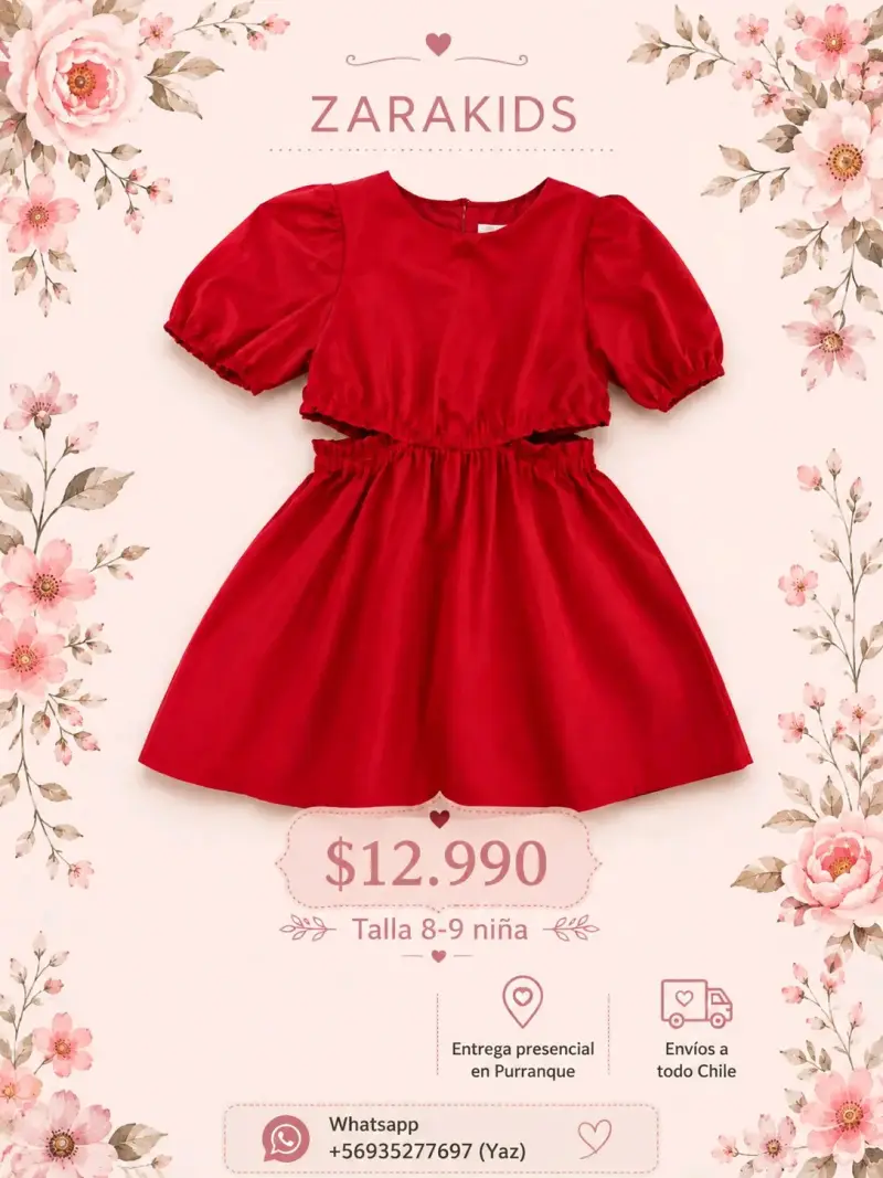 Vestido rojo para niña Zarakids talla 8-9 - 1