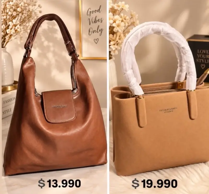 Bolso de cuero marrón con cadena decorativa - 3