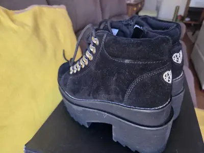 Botines de plataforma negros con cordones y cierre lateral - miniatura 5