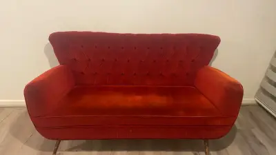 Juego de sala vintage en terciopelo rojo - miniatura 4