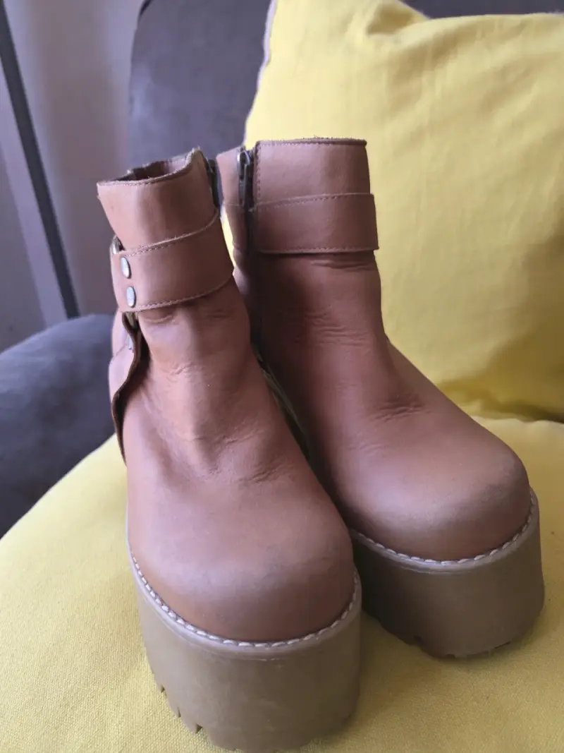 Botines de cuero marrón con plataforma - 4