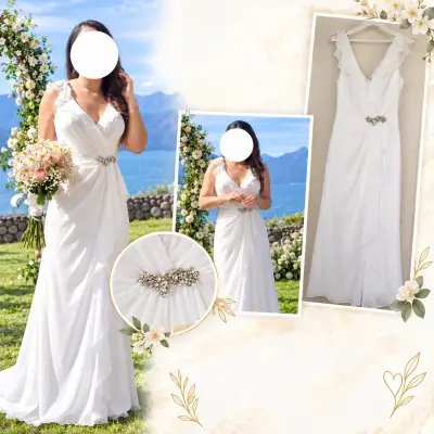 Vestido de novia blanco con detalles brillantes - miniatura 1