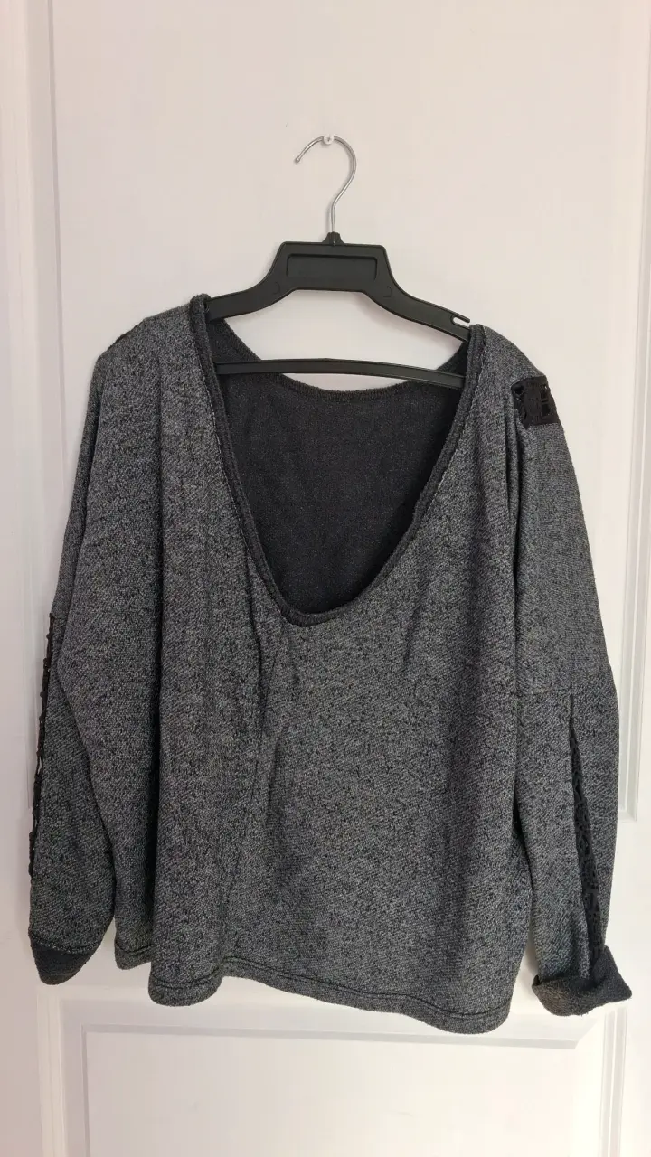Suéter gris con encaje para mujer talla M - 3
