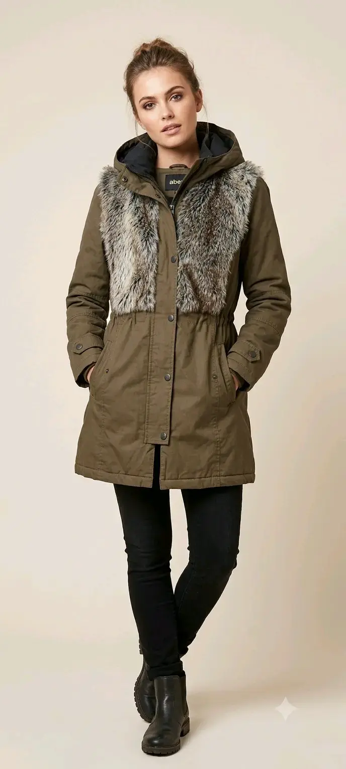 Parka verde oliva con capucha - 1