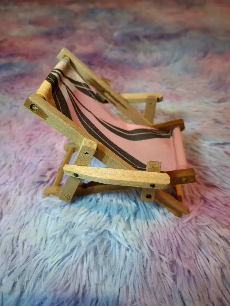 Mini silla de playa plegable de madera y tela - 2
