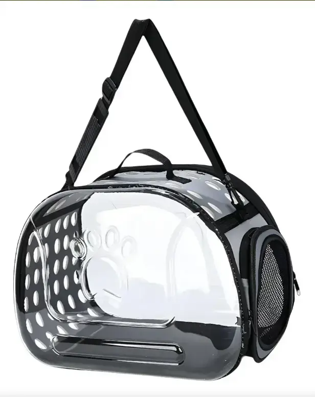 Transportadora de mascotas transparente con correa ajustable - 1