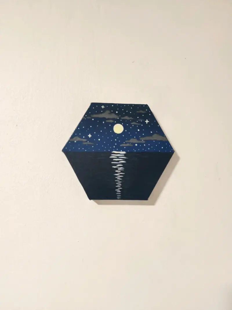 Cuadro decorativo hexagonal con paisaje nocturno