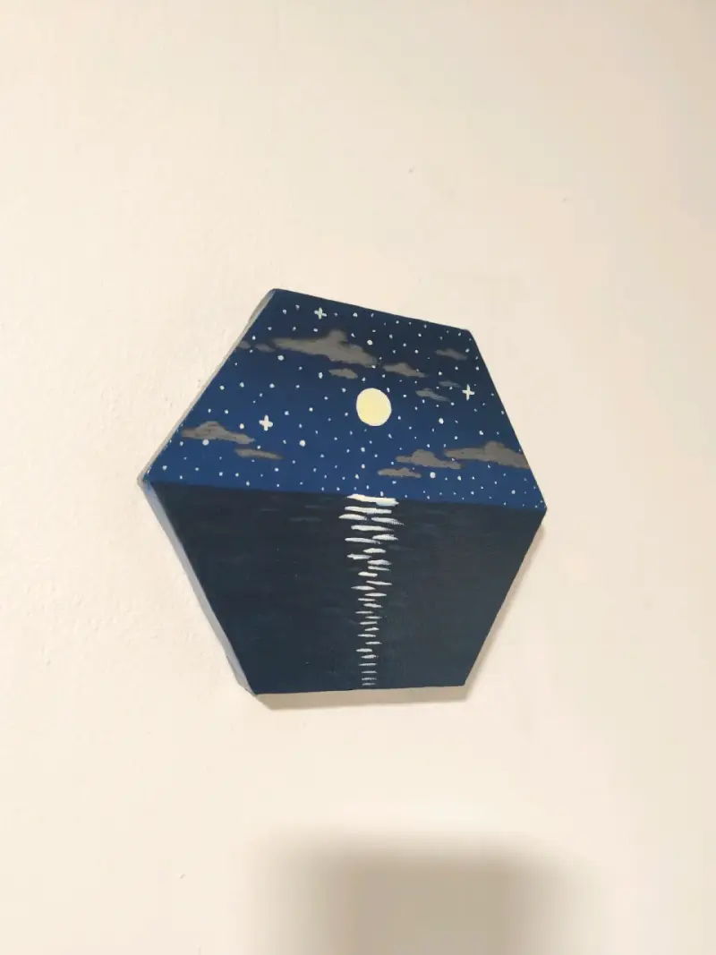 Cuadro decorativo hexagonal con paisaje nocturno - 2