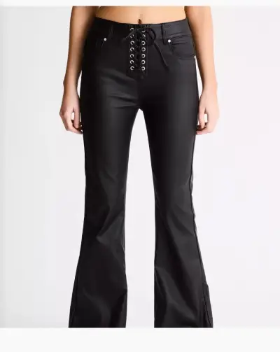 Pantalones acampanados negros con cordones engomad - miniatura 1