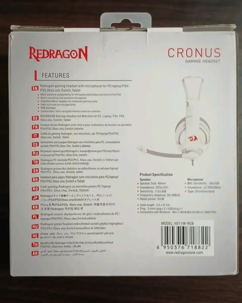 Audífonos Gamer Redragon Cronus RGB Blancos - 4