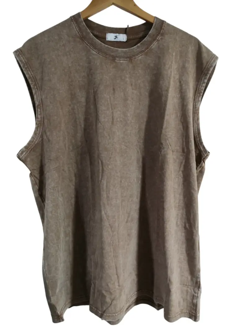 Polera sin mangas gris y marrón unisex - 3