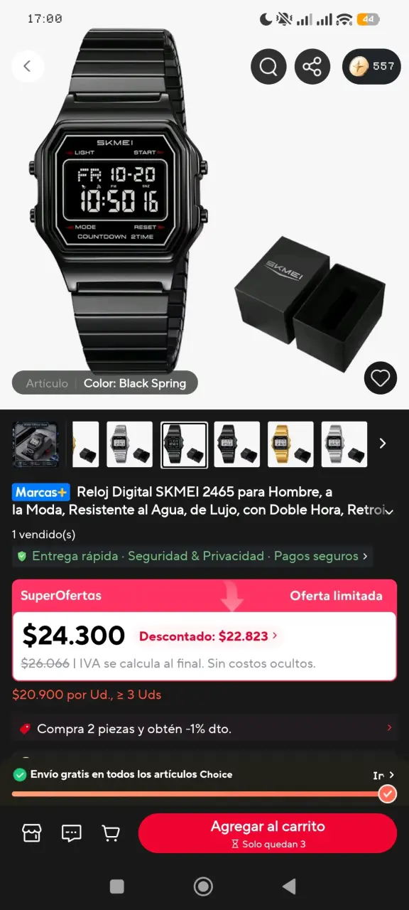 Reloj retro Skmei de metal con correa metálica - 6