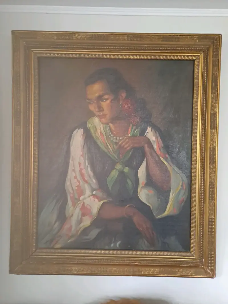 Cuadro Pintura Retrato Mujer con Marco Dorado