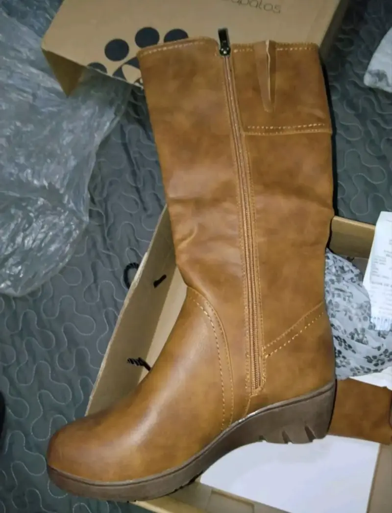 Botas de cuero marrón con tacón bajo - 3