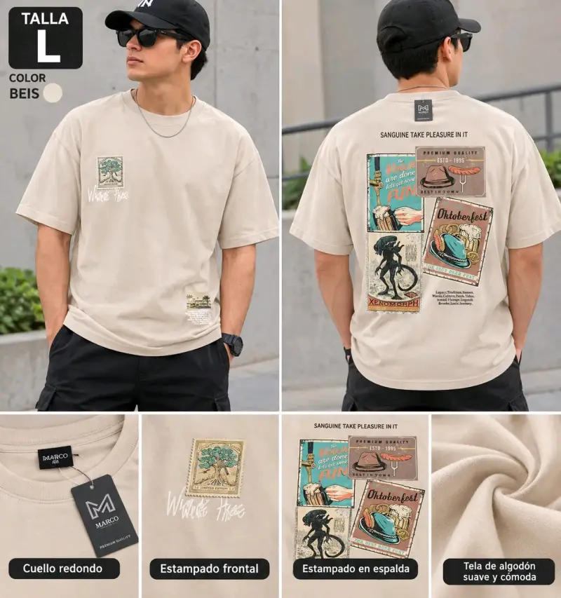 Polera estampada de algodón para hombre - 3