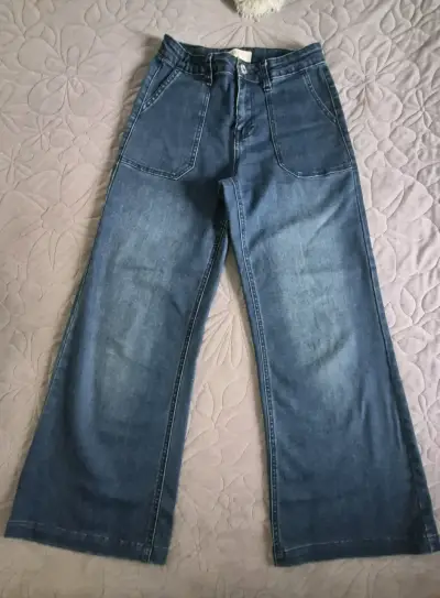 Jeans anchos de mezclilla azul para niña - miniatura 1