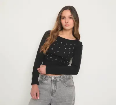 Polera negra con ojales metálicos Sybilla - miniatura 1
