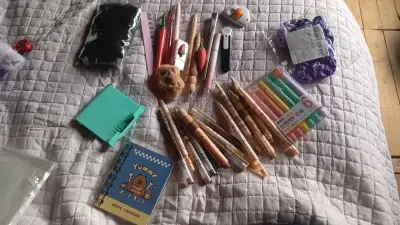 Set de papelería kawaii con estuche peludo - miniatura 2