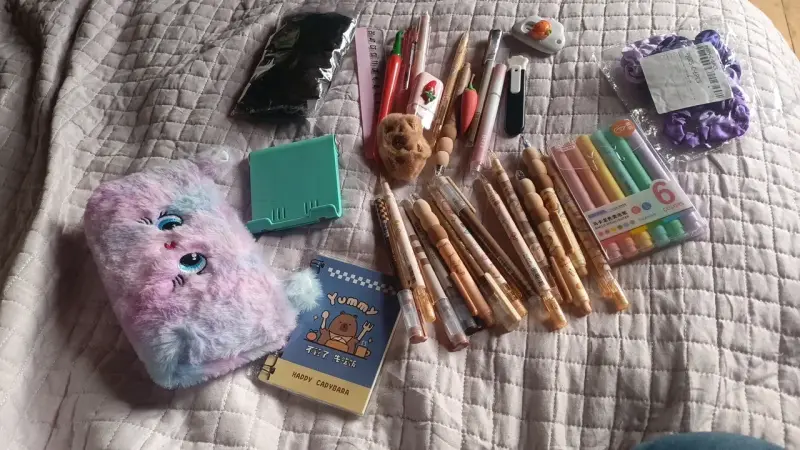 Set de papelería kawaii con estuche peludo - 3