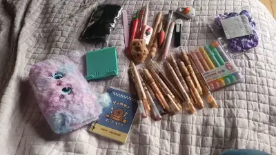 Set de papelería kawaii con estuche peludo - miniatura 3