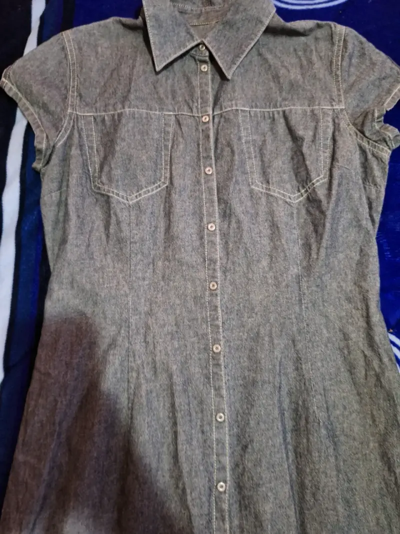 Vestido camisero de mezclilla gris - 2