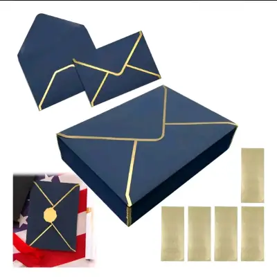 Sobres de invitación azul con borde dorado 50 piezas - miniatura 1