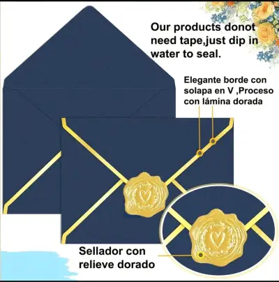 Sobres de invitación azul con borde dorado 50 piezas - miniatura 3