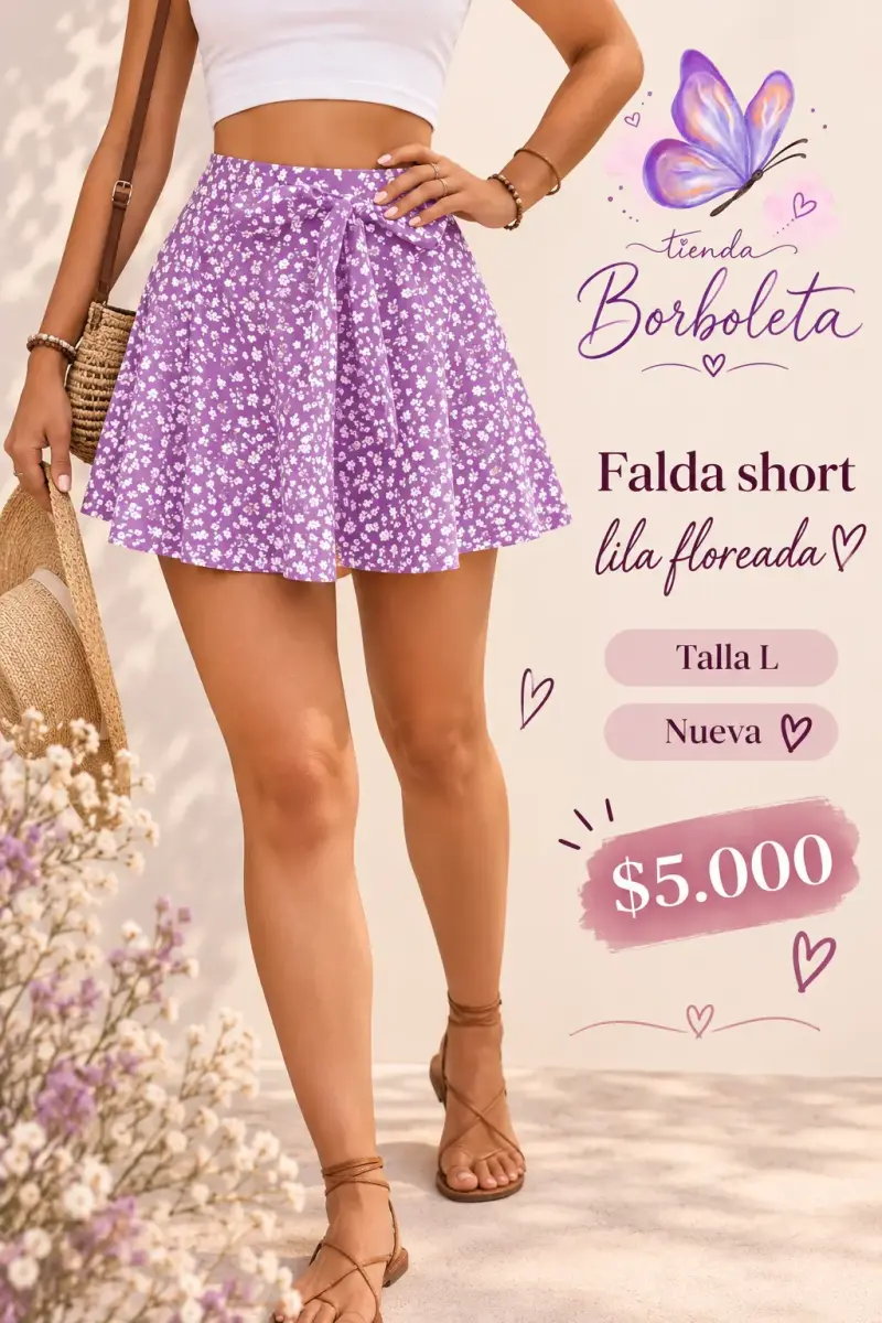 Falda short lila floreada talla L