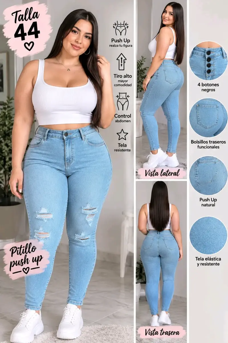 Jeans pitillo push up talla 44 mujer