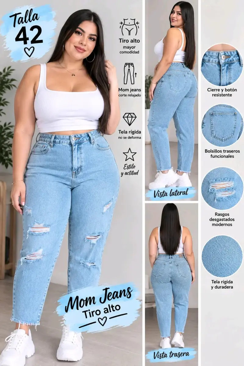 Mom Jeans Tiro Alto Talla 42