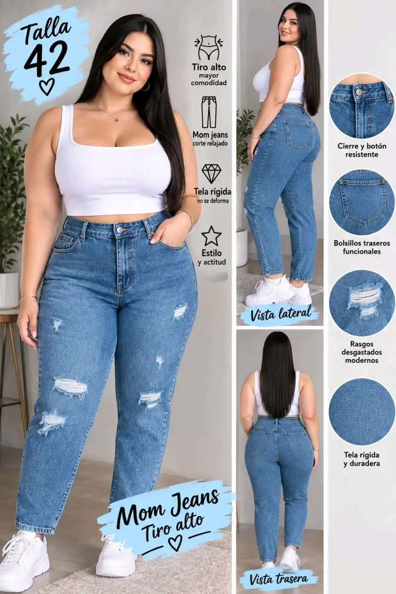 Mom Jeans Tiro Alto Talla 42