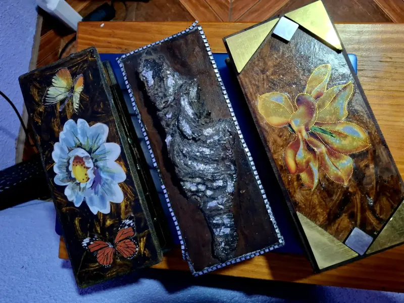 Cajas decorativas de madera con diseño floral - 2