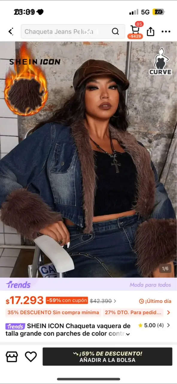 Chaqueta de mezclilla con peluche para mujer - 4