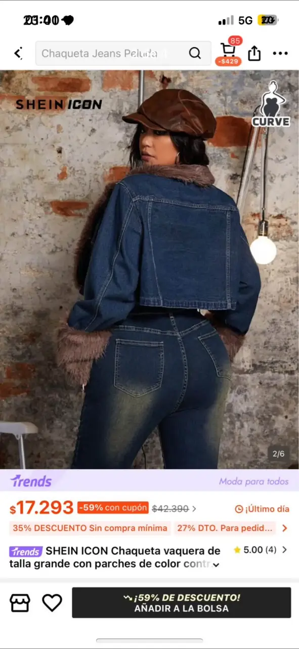 Chaqueta de mezclilla con peluche para mujer - 5