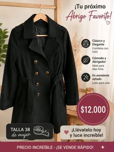 Abrigo negro clásico para mujer talla 38 - miniatura 1