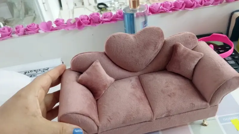 Joyero de terciopelo rosa con espejo - 2