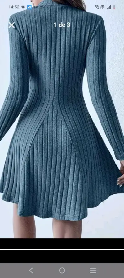 Vestido de punto azul con diseño acanalado - miniatura 1